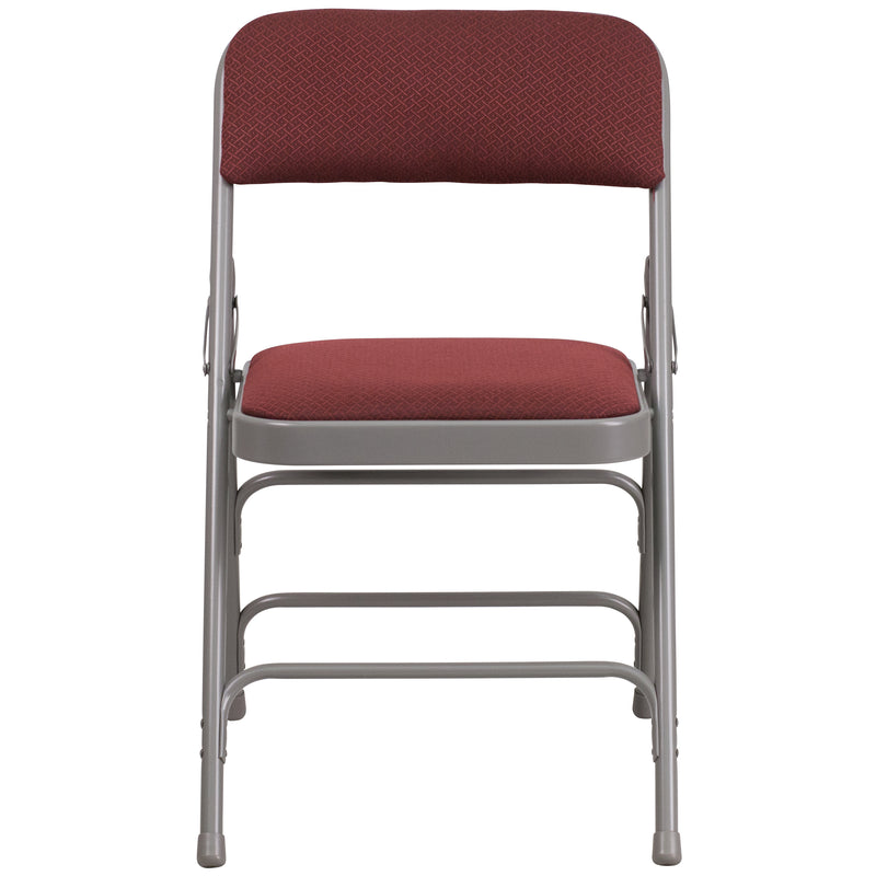 SINGLEWAVE Series Curved Triple Braced & Double Hinged Burgundy Patterned Fabric Metal Folding Chair