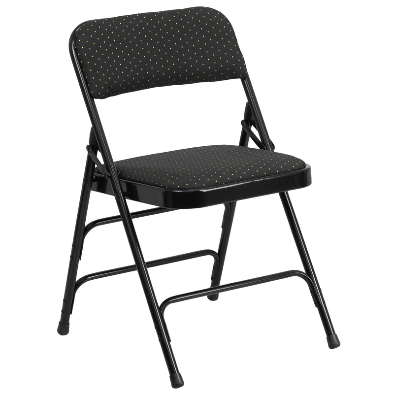 SINGLEWAVE Series Curved Triple Braced & Double Hinged Black Patterned Fabric Metal Folding Chair