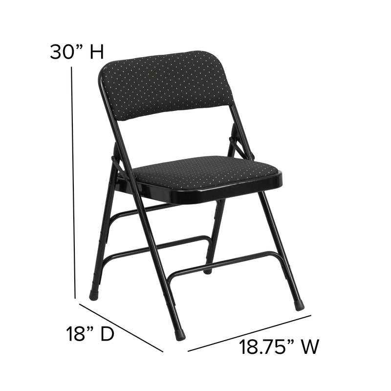 SINGLEWAVE Series Curved Triple Braced & Double Hinged Black Patterned Fabric Metal Folding Chair