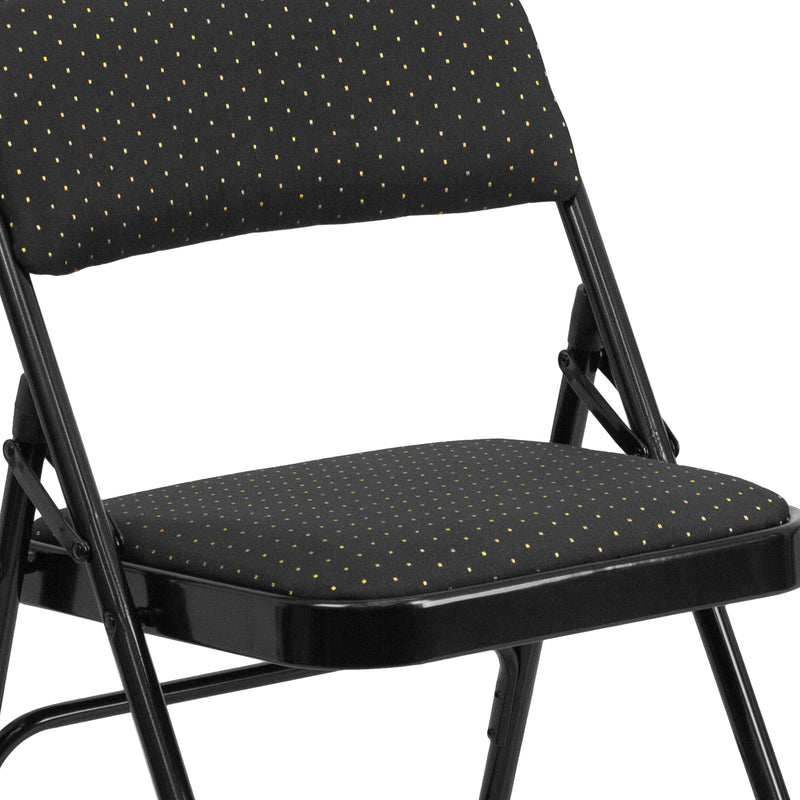 SINGLEWAVE Series Curved Triple Braced & Double Hinged Black Patterned Fabric Metal Folding Chair