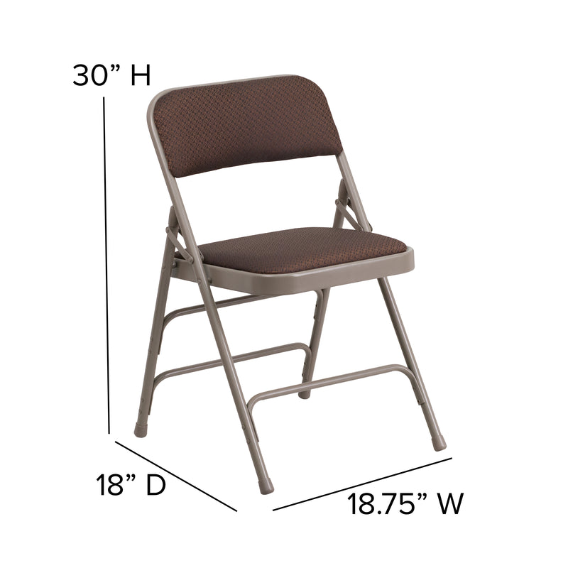 SINGLEWAVE Series Curved Triple Braced & Double Hinged Brown Patterned Fabric Metal Folding Chair