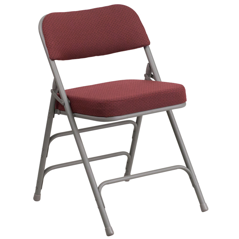 SINGLEWAVE Series Premium Curved Triple Braced & Double Hinged Burgundy Fabric Metal Folding Chair