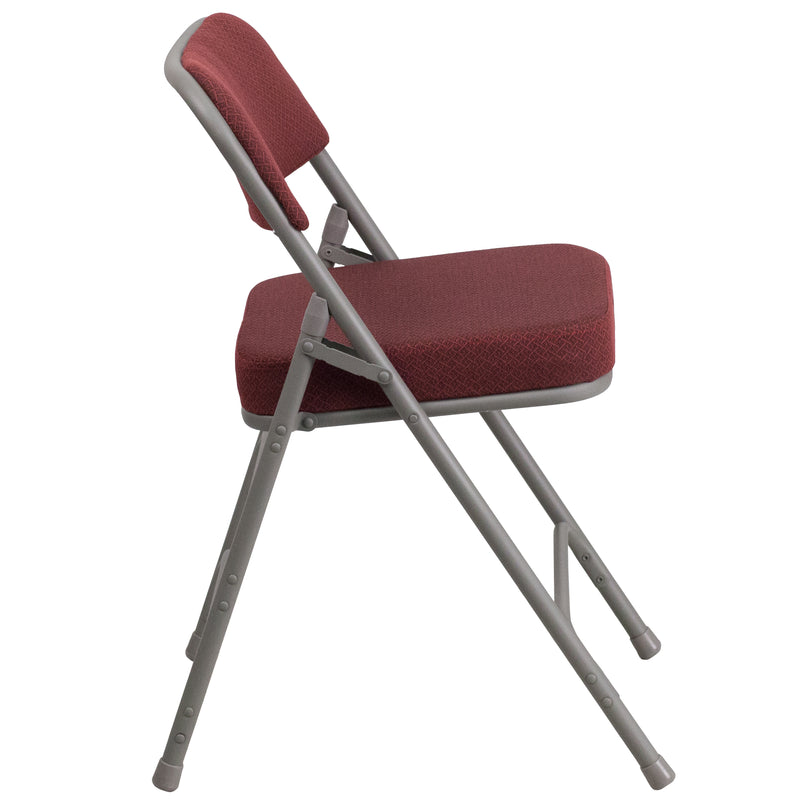 SINGLEWAVE Series Premium Curved Triple Braced & Double Hinged Burgundy Fabric Metal Folding Chair