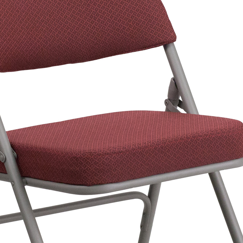 SINGLEWAVE Series Premium Curved Triple Braced & Double Hinged Burgundy Fabric Metal Folding Chair