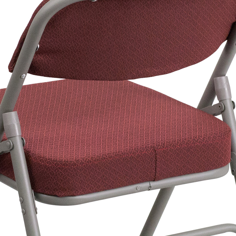 SINGLEWAVE Series Premium Curved Triple Braced & Double Hinged Burgundy Fabric Metal Folding Chair