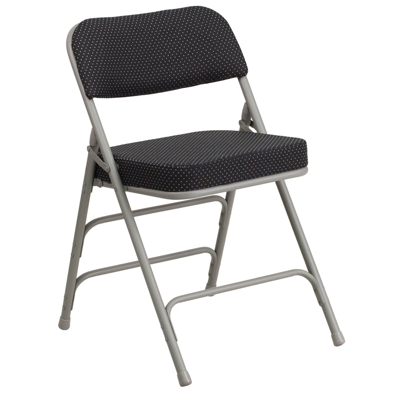 SINGLEWAVE Series Premium Curved Triple Braced & Double Hinged Black Pin-Dot Fabric Metal Folding Chair