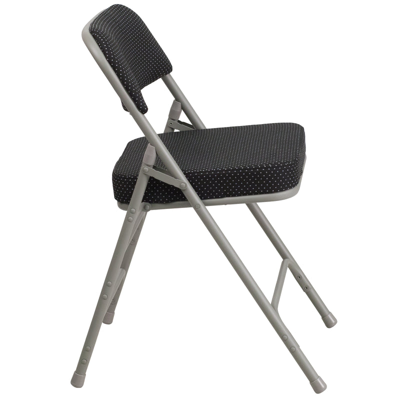 SINGLEWAVE Series Premium Curved Triple Braced & Double Hinged Black Pin-Dot Fabric Metal Folding Chair