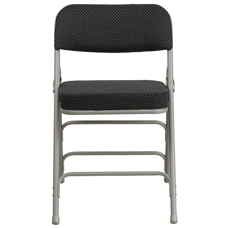 SINGLEWAVE Series Premium Curved Triple Braced & Double Hinged Black Pin-Dot Fabric Metal Folding Chair