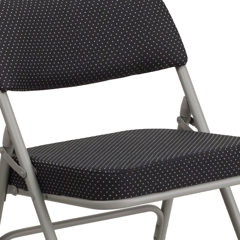 SINGLEWAVE Series Premium Curved Triple Braced & Double Hinged Black Pin-Dot Fabric Metal Folding Chair