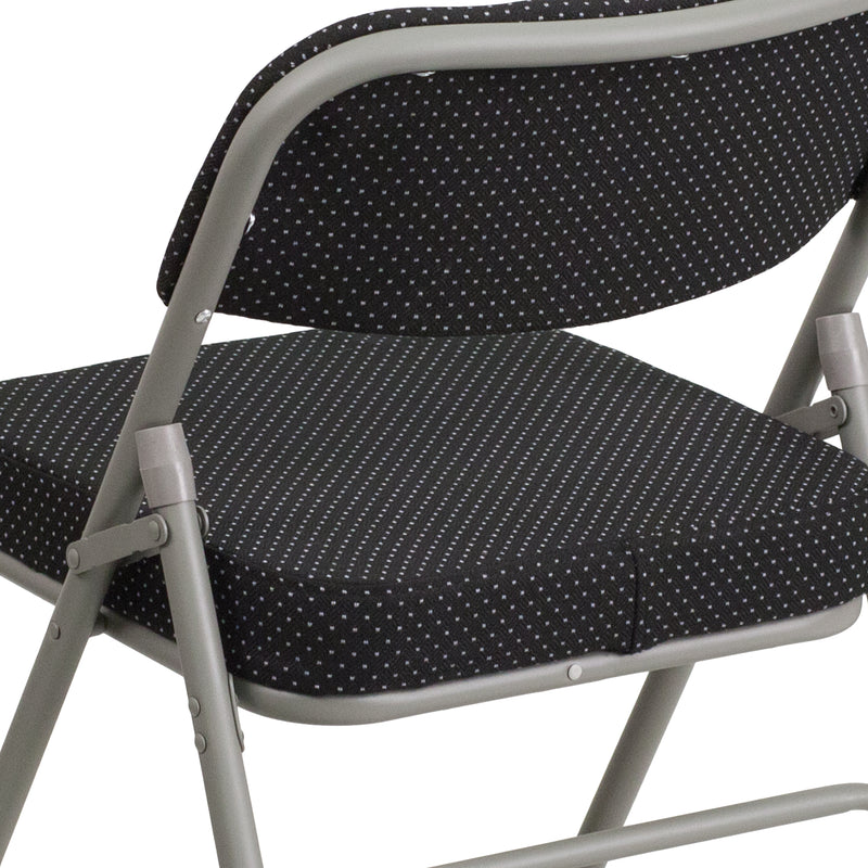 SINGLEWAVE Series Premium Curved Triple Braced & Double Hinged Black Pin-Dot Fabric Metal Folding Chair