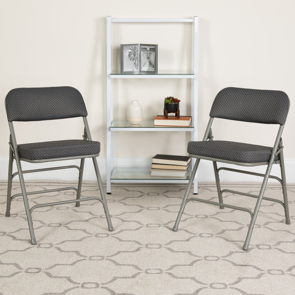 SINGLEWAVE Series Premium Curved Triple Braced & Double Hinged Gray Fabric Metal Folding Chair