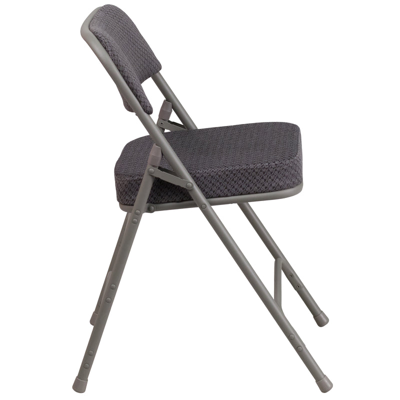 SINGLEWAVE Series Premium Curved Triple Braced & Double Hinged Gray Fabric Metal Folding Chair