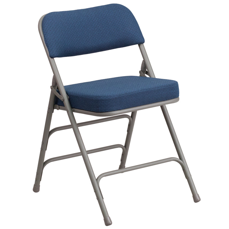 SINGLEWAVE Series Premium Curved Triple Braced & Double Hinged Navy Fabric Metal Folding Chair