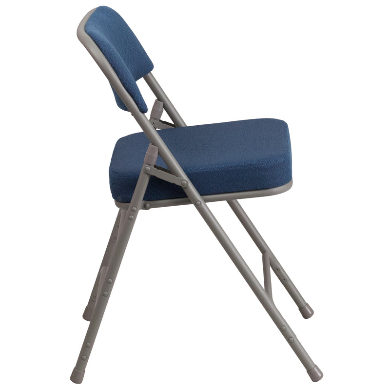 SINGLEWAVE Series Premium Curved Triple Braced & Double Hinged Navy Fabric Metal Folding Chair