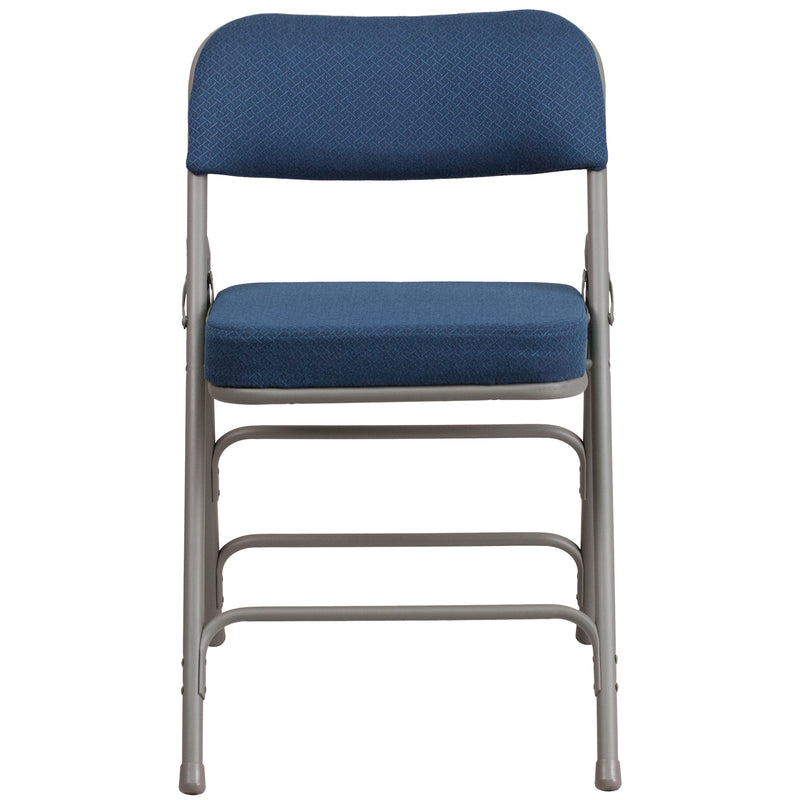 SINGLEWAVE Series Premium Curved Triple Braced & Double Hinged Navy Fabric Metal Folding Chair