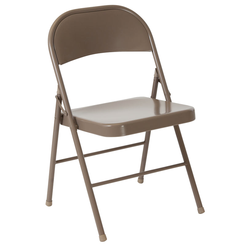 SINGLEWAVE Series Double Braced Beige Metal Folding Chair