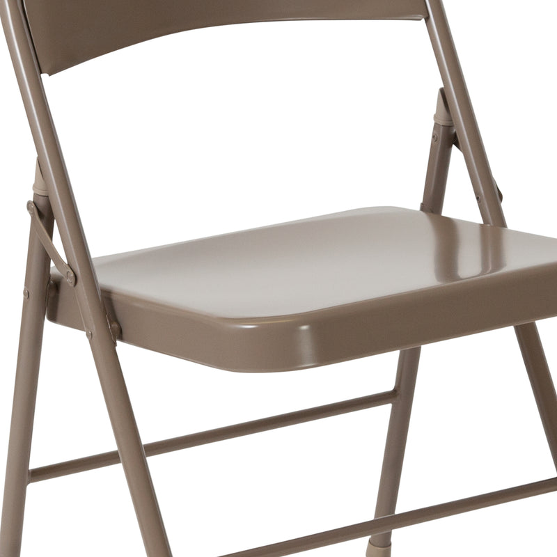 SINGLEWAVE Series Double Braced Beige Metal Folding Chair