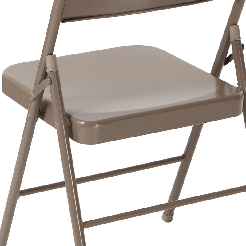 SINGLEWAVE Series Double Braced Beige Metal Folding Chair