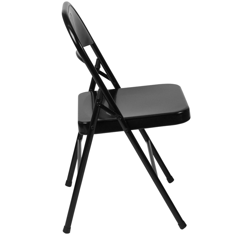 SINGLEWAVE Series Double Braced Black Metal Folding Chair