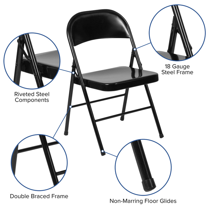 SINGLEWAVE Series Double Braced Black Metal Folding Chair