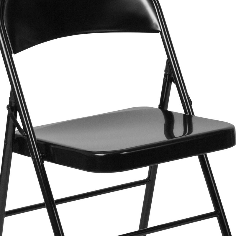 SINGLEWAVE Series Double Braced Black Metal Folding Chair