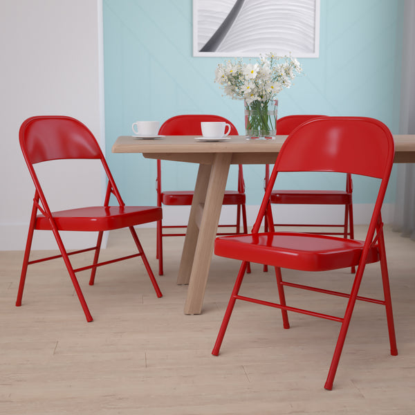 SINGLEWAVE Series Double Braced Red Metal Folding Chair