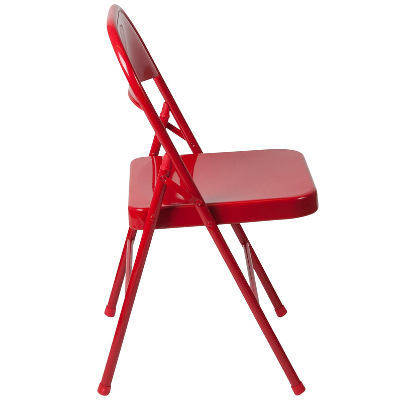 SINGLEWAVE Series Double Braced Red Metal Folding Chair