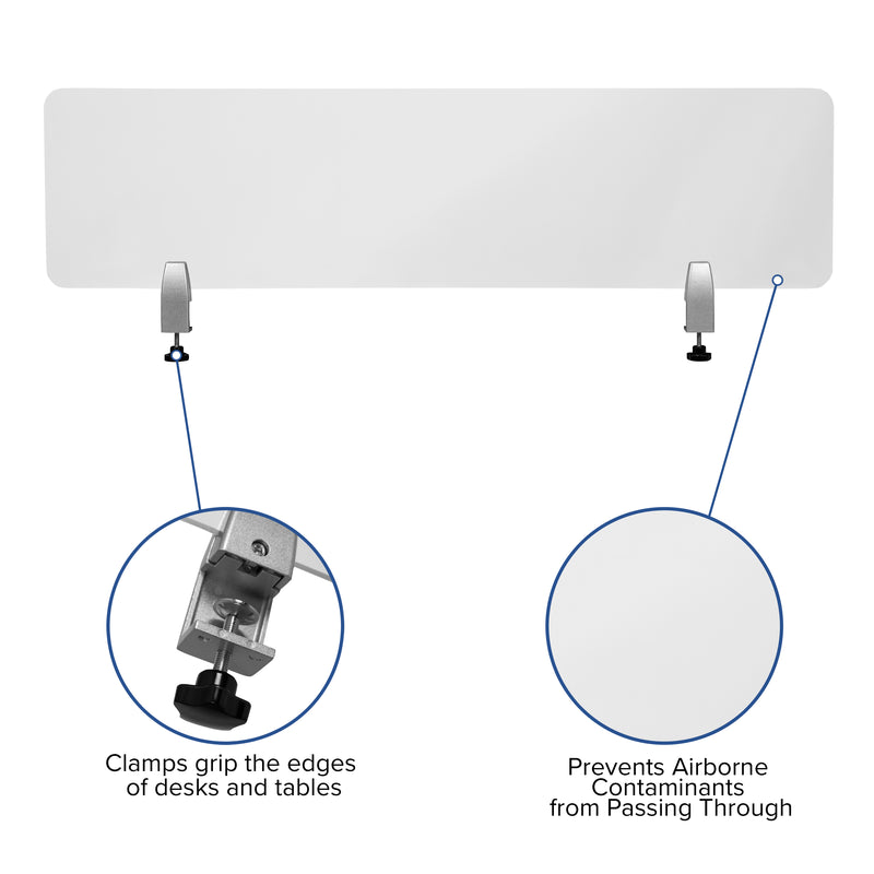 Clear Acrylic Desk Partition, 12"H x 47"L (Hardware Included)