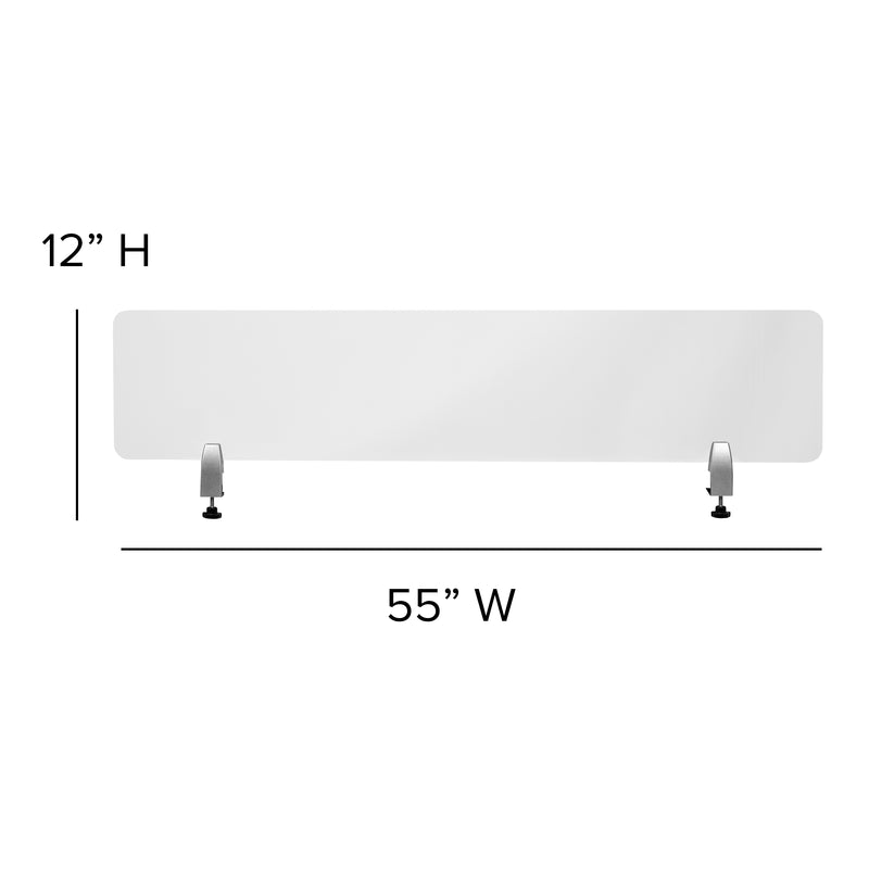 Clear Acrylic Desk Partition, 12"H x 55"L (Hardware Included)