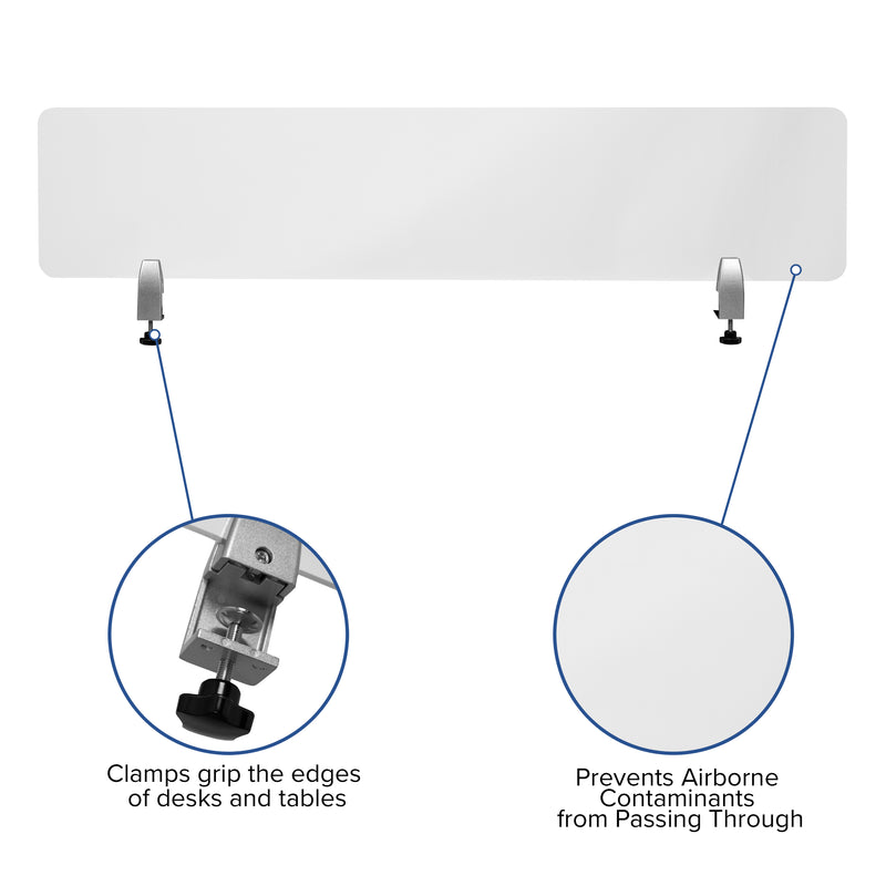 Clear Acrylic Desk Partition, 12"H x 55"L (Hardware Included)