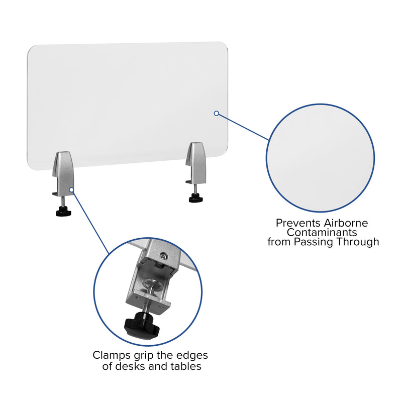 Clear Acrylic Desk Partition, 12"H x 23"L (Hardware Included)