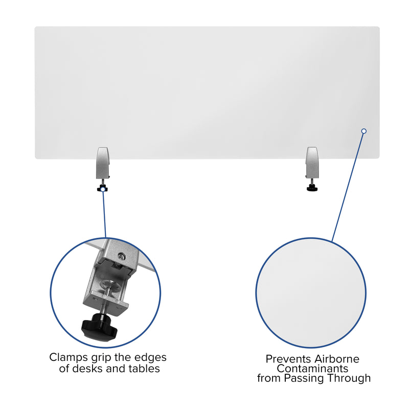 Clear Acrylic Desk Partition, 18"H x 47"L (Hardware Included)