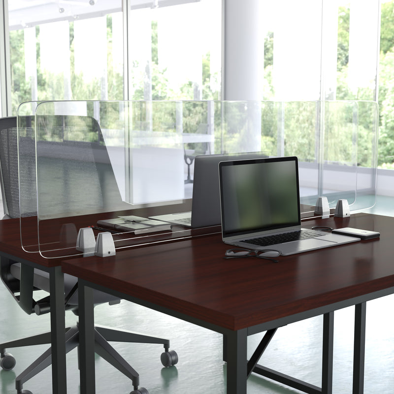 Clear Acrylic Desk Partition, 18"H x 55"L (Hardware Included)