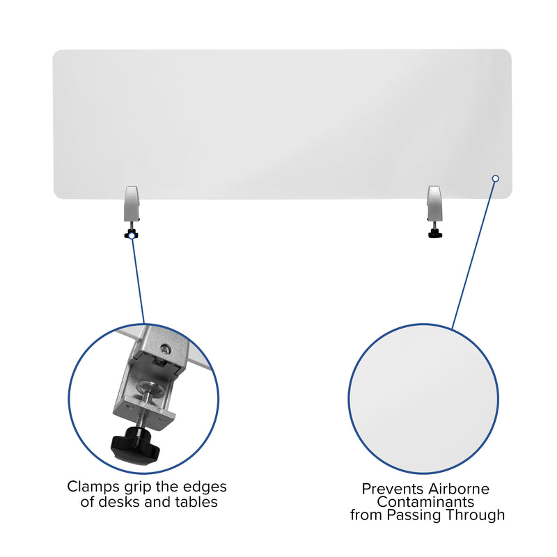 Clear Acrylic Desk Partition, 18"H x 55"L (Hardware Included)