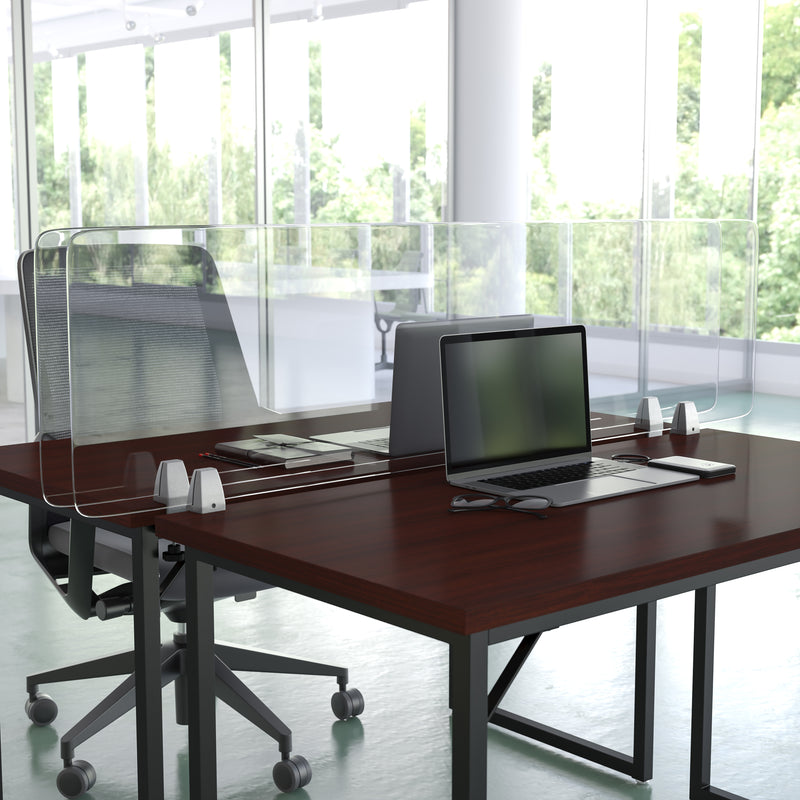 Clear Acrylic Desk Partition, 18"H x 60"L (Hardware Included)