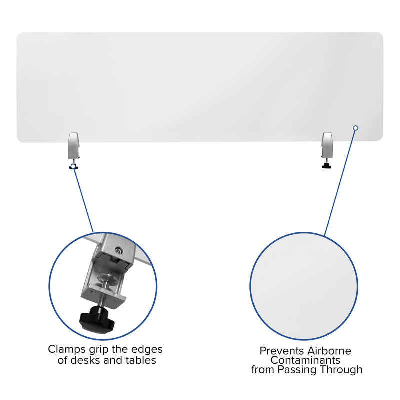 Clear Acrylic Desk Partition, 18"H x 60"L (Hardware Included)