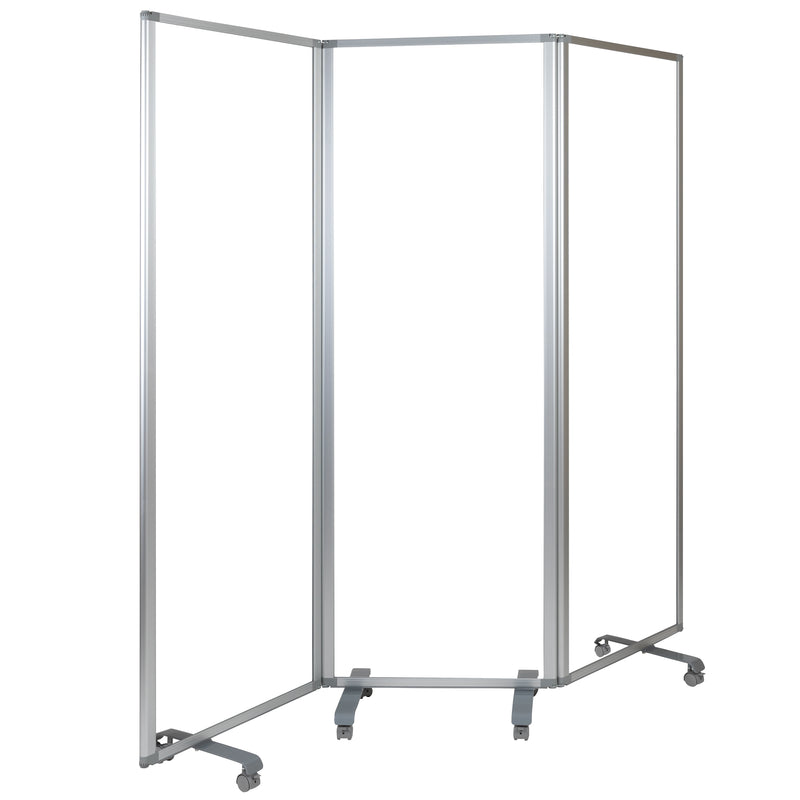 Transparent Acrylic Mobile Partition with Lockable Casters, 72"H x 24"L (3 Sections Included)