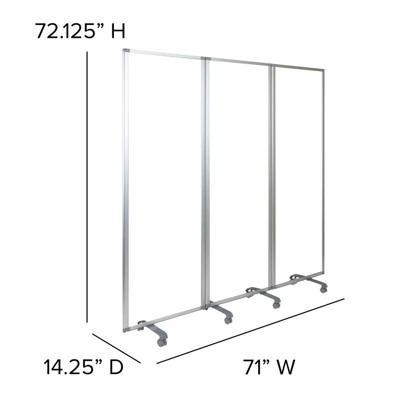 Transparent Acrylic Mobile Partition with Lockable Casters, 72"H x 24"L (3 Sections Included)