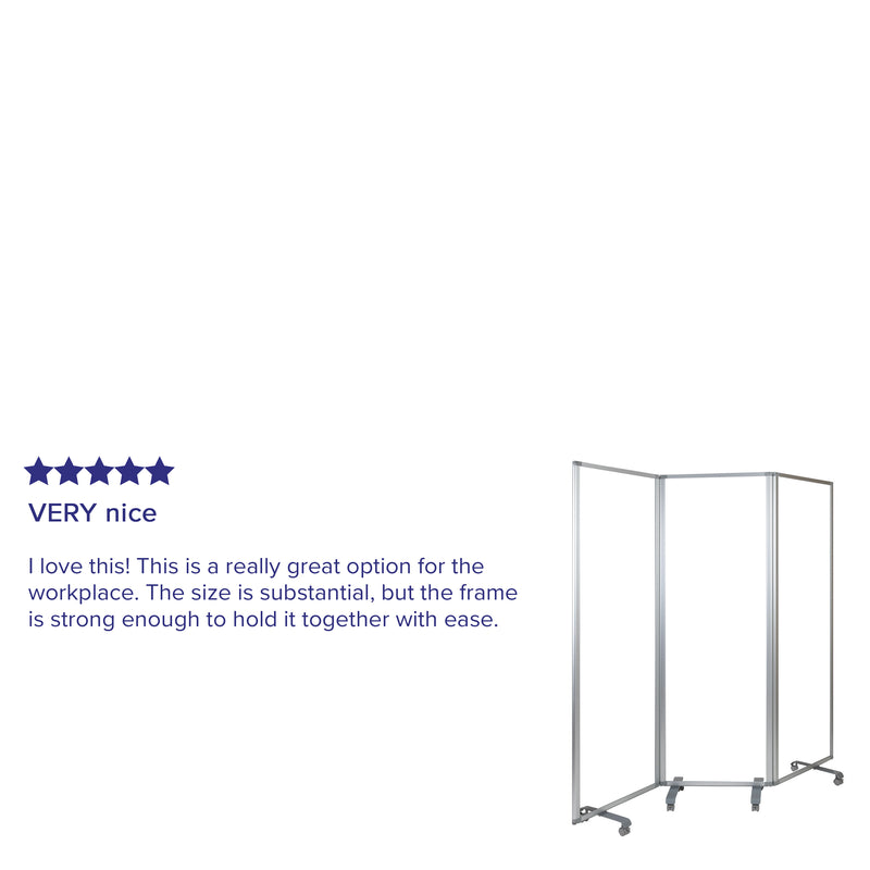 Transparent Acrylic Mobile Partition with Lockable Casters, 72"H x 24"L (3 Sections Included)