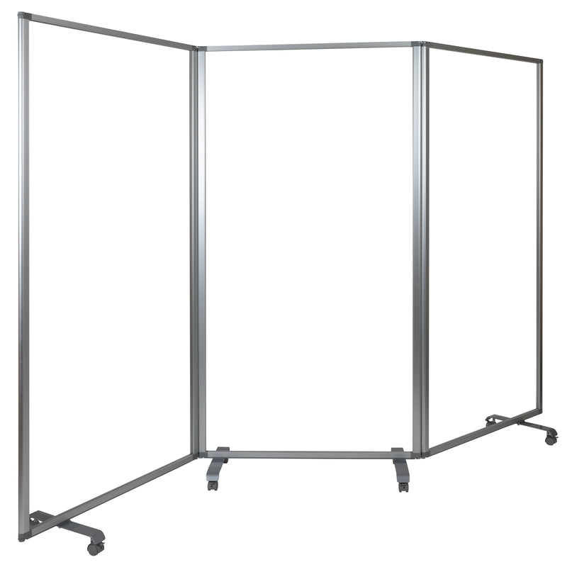 Transparent Acrylic Mobile Partition with Lockable Casters, 72"H x 36"L (3 Sections Included)