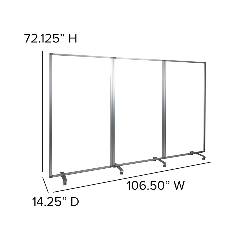 Transparent Acrylic Mobile Partition with Lockable Casters, 72"H x 36"L (3 Sections Included)