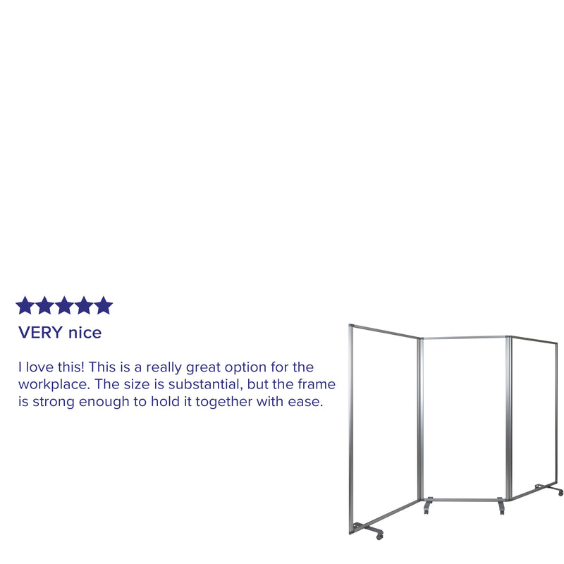 Transparent Acrylic Mobile Partition with Lockable Casters, 72"H x 36"L (3 Sections Included)