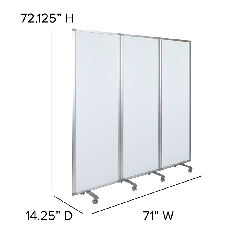 Mobile Magnetic Whiteboard Partition with Lockable Casters, 72"H x 24"W (3 sections included)