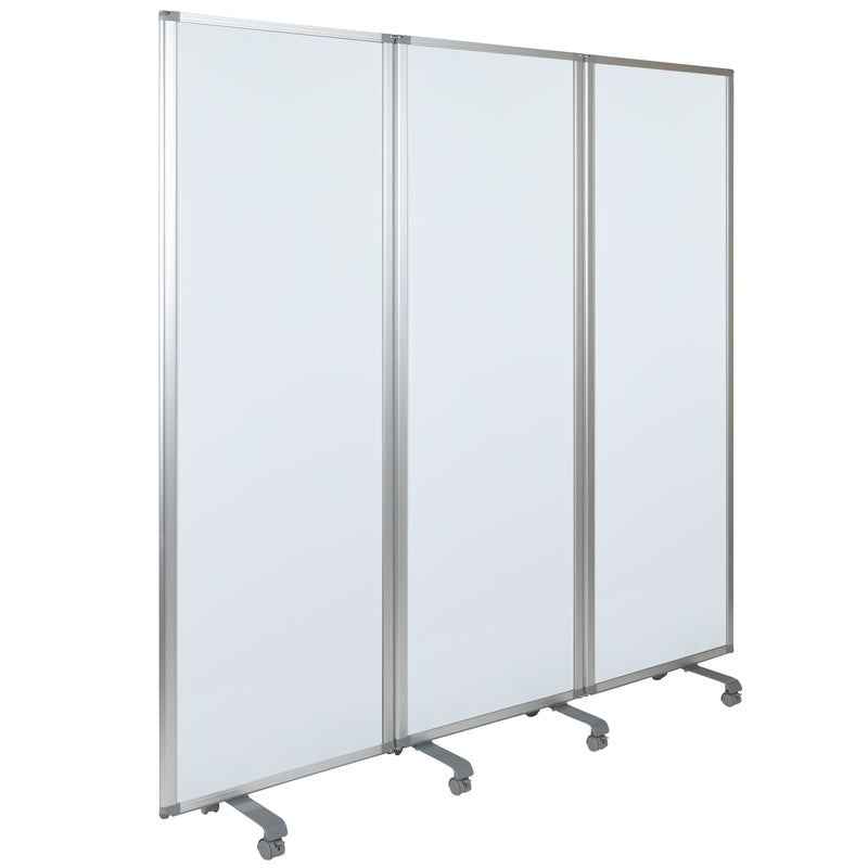 Mobile Magnetic Whiteboard Partition with Lockable Casters, 72"H x 24"W (3 sections included)