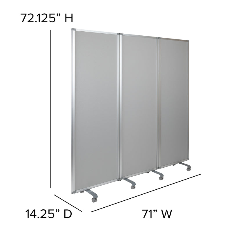 Double Sided Mobile Magnetic Whiteboard/Cloth Partition with Lockable Casters, 72"H x 24"W (3 sections included)