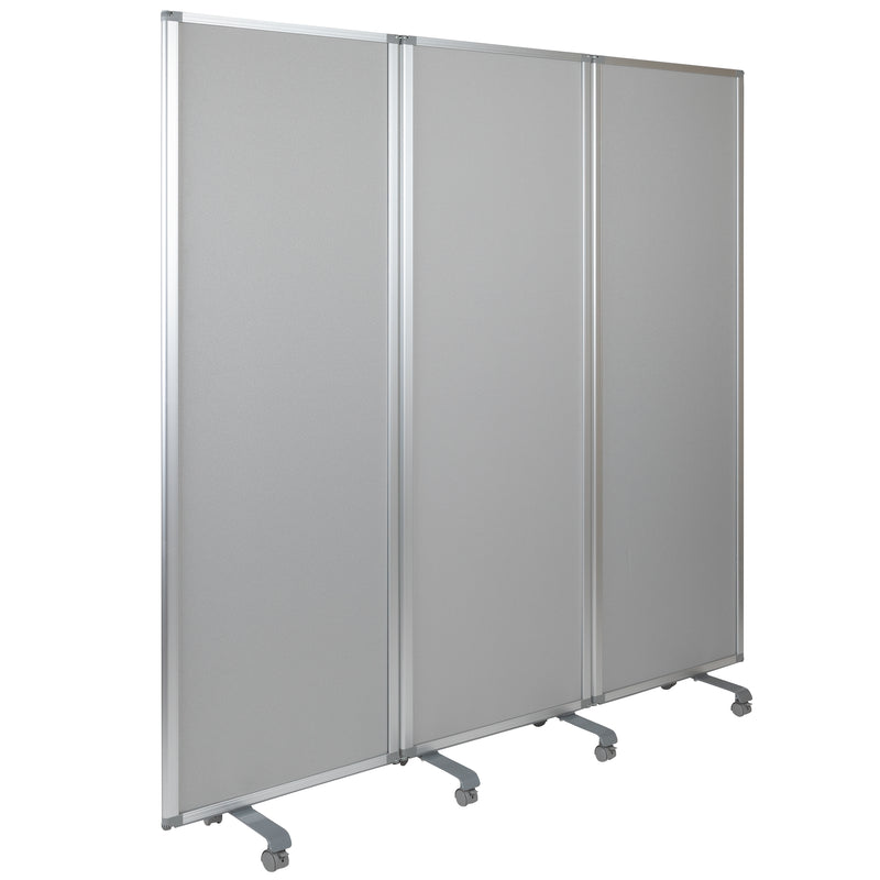 Double Sided Mobile Magnetic Whiteboard/Cloth Partition with Lockable Casters, 72"H x 24"W (3 sections included)