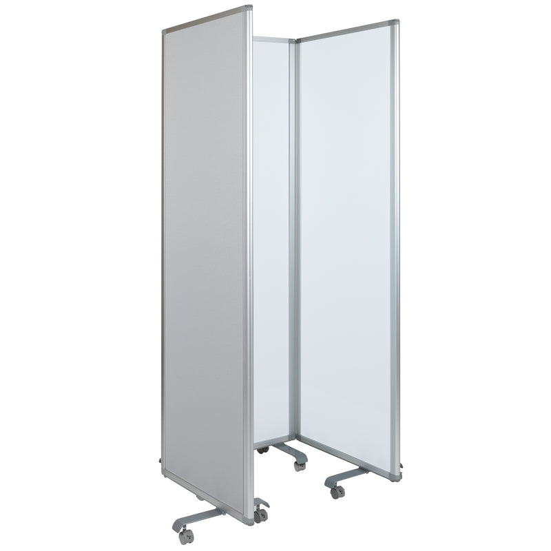 Double Sided Mobile Magnetic Whiteboard/Cloth Partition with Lockable Casters, 72"H x 24"W (3 sections included)