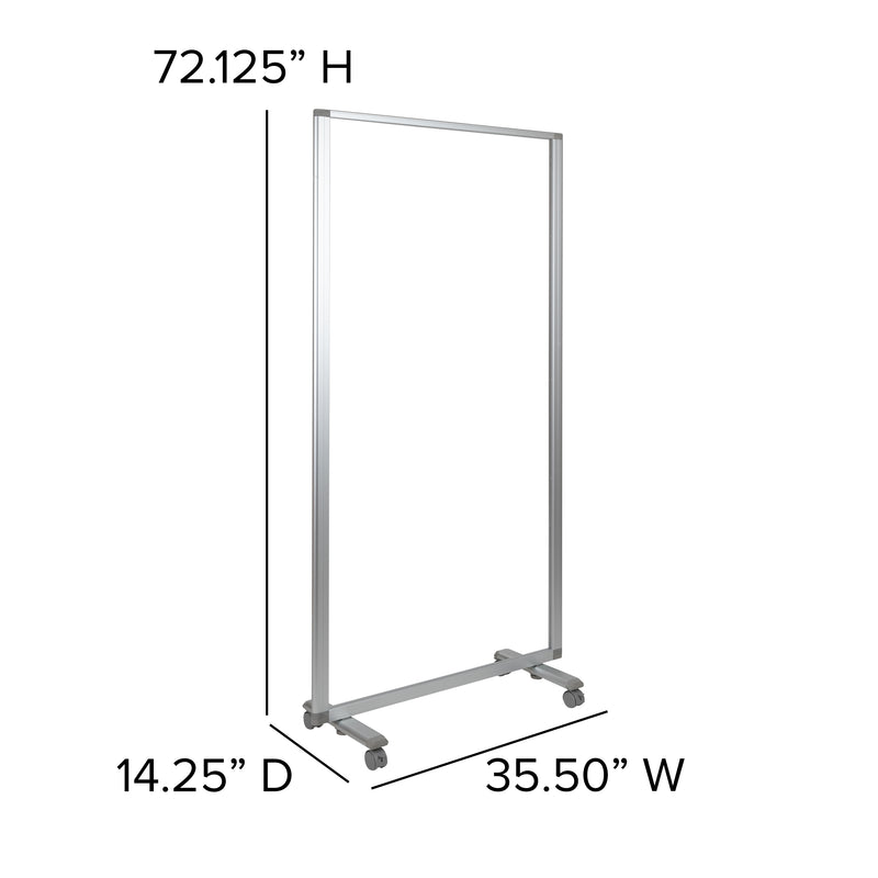 Transparent Acrylic Mobile Partition with Lockable Casters, 72"H x 36"L