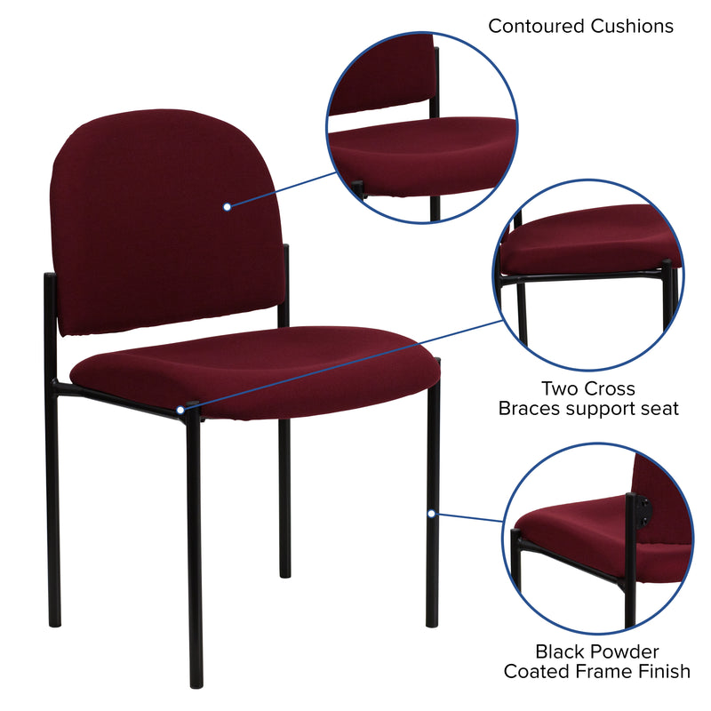 Comfort Burgundy Fabric Stackable Steel Side Reception Chair