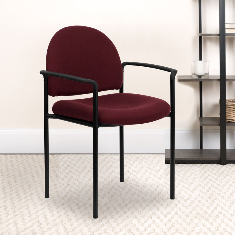 Comfort Burgundy Fabric Stackable Steel Side Reception Chair with Arms